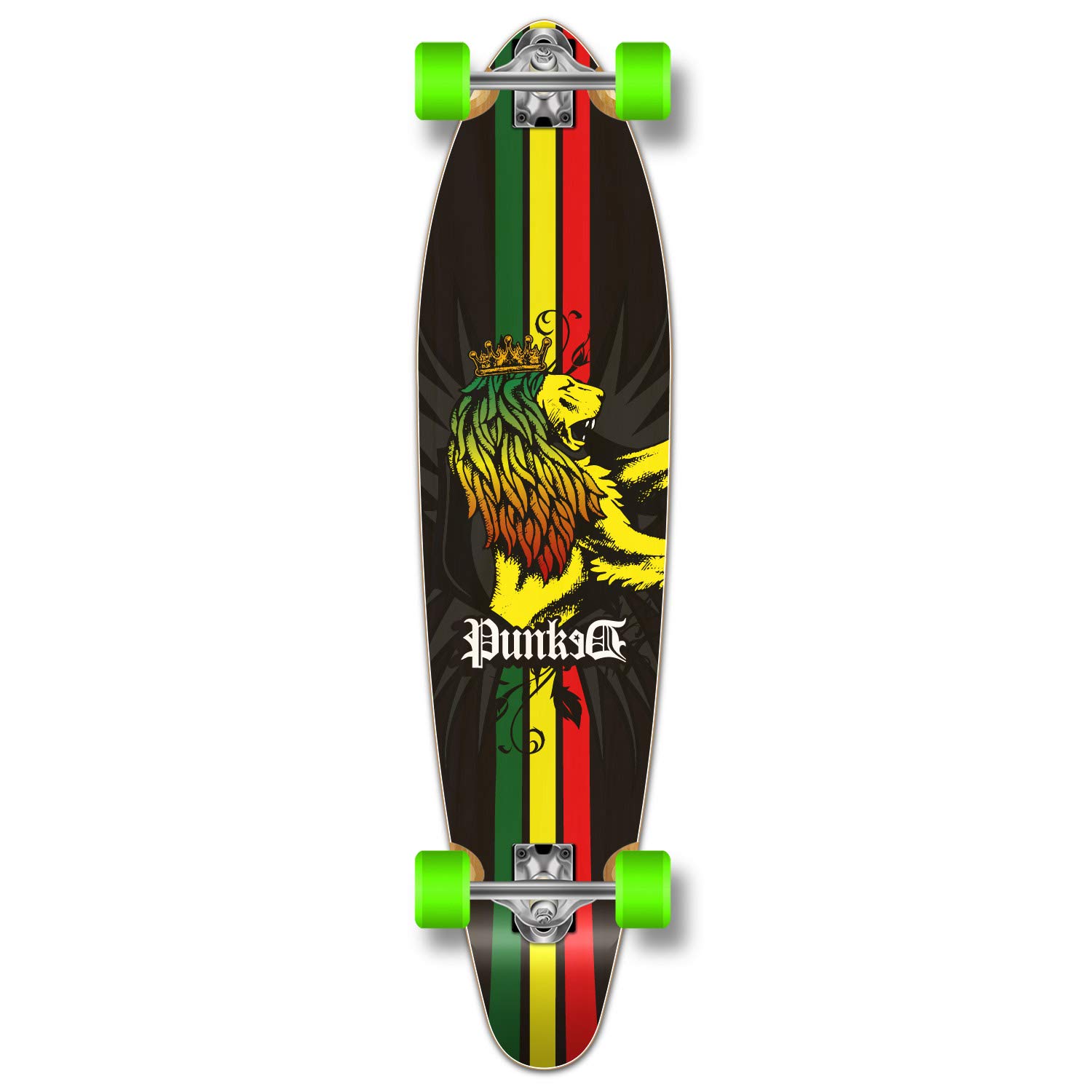 YocaherPunked Graphic Kicktail Complete Longboard Skateboard, Rasta, 40 x 9-Inch
