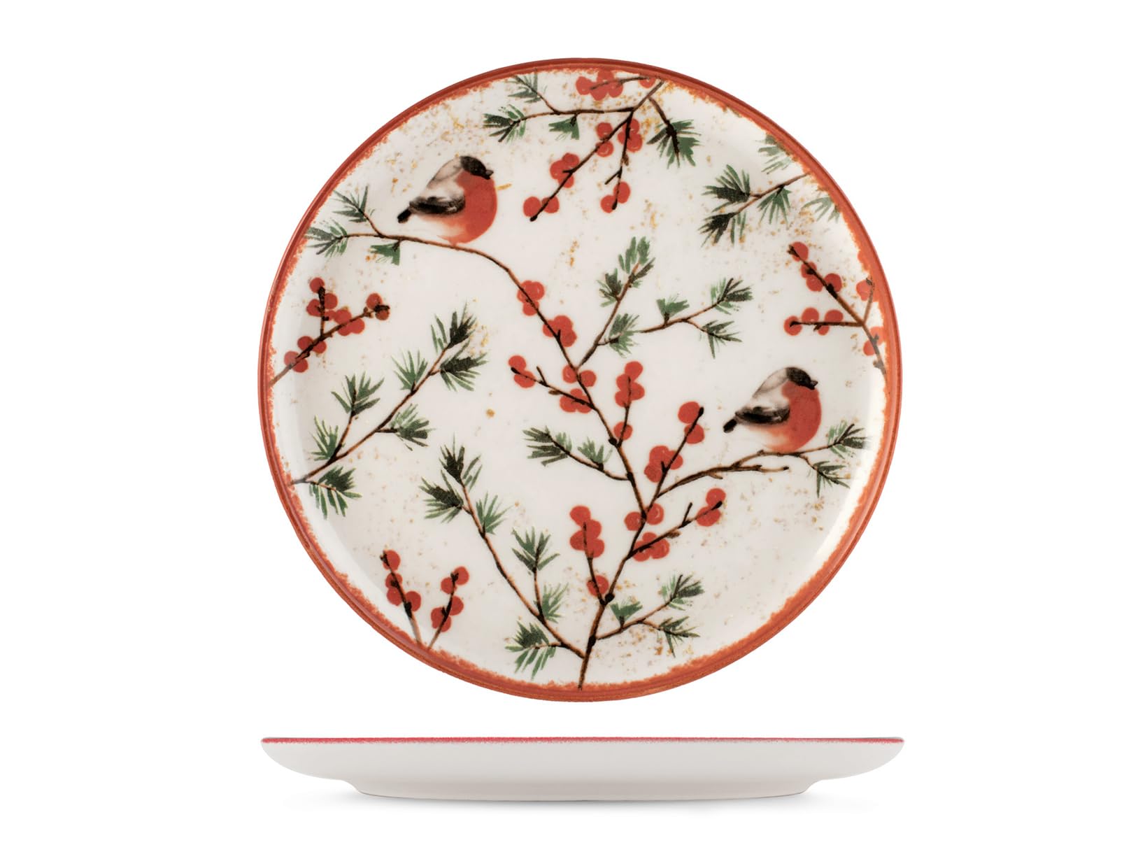 H&H Service de Table Noël 18 Pièces Red Delights en Grès – Assiettes Plates, Creuses et à Dessert, Compatible Lave-Vaisselle et Micro-ondes