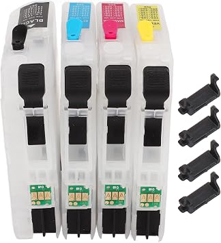 4 Colors Ink Cartridges Set with Permanent Chip, PP Material Refill Box Replacement for Printers, Black Cyan Magenta Yellow, Good Sealing Performance LC233