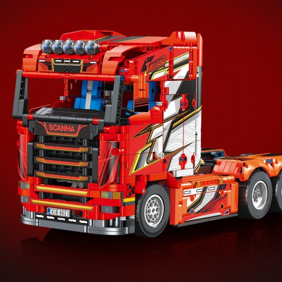 Sportwagen LKW Bausteine Bausatz, 1708 Teile Scania Sattelzug Modell Set, MOC Auto Klemmbausteine Schwerlast Baufahrzeug Spielzeug, Sammlerstücke Geschenke für Erwachsene und Kinder