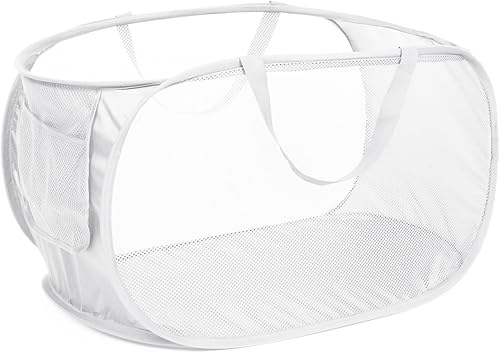 Cestas de lavandería plegables duraderas, cesta plegable de gran espacio con práctico bolsillo, cesta de lavandería desplegable de malla con asas de