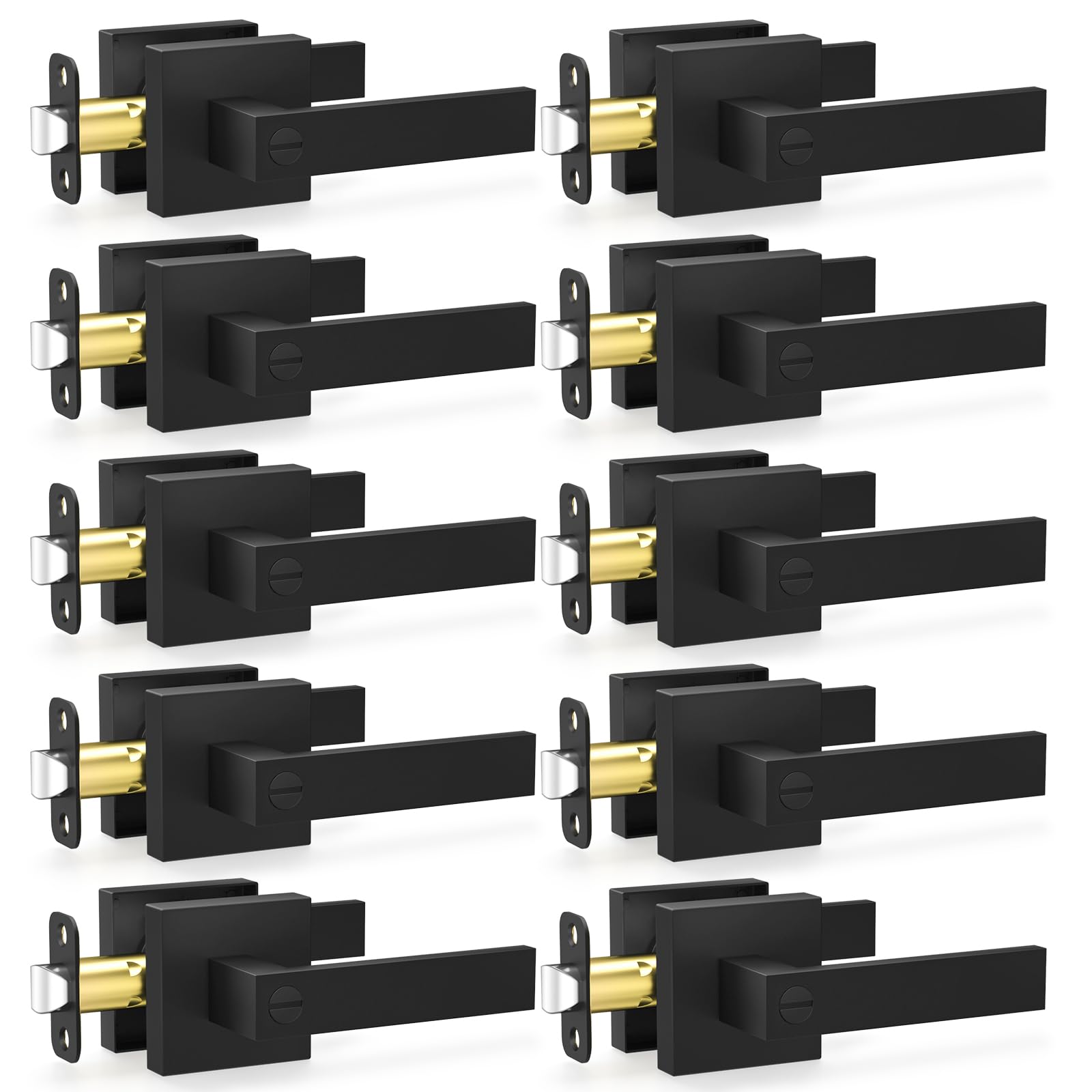 Satin Brass Door Knobs - 10 Pack Privacy Locks -15