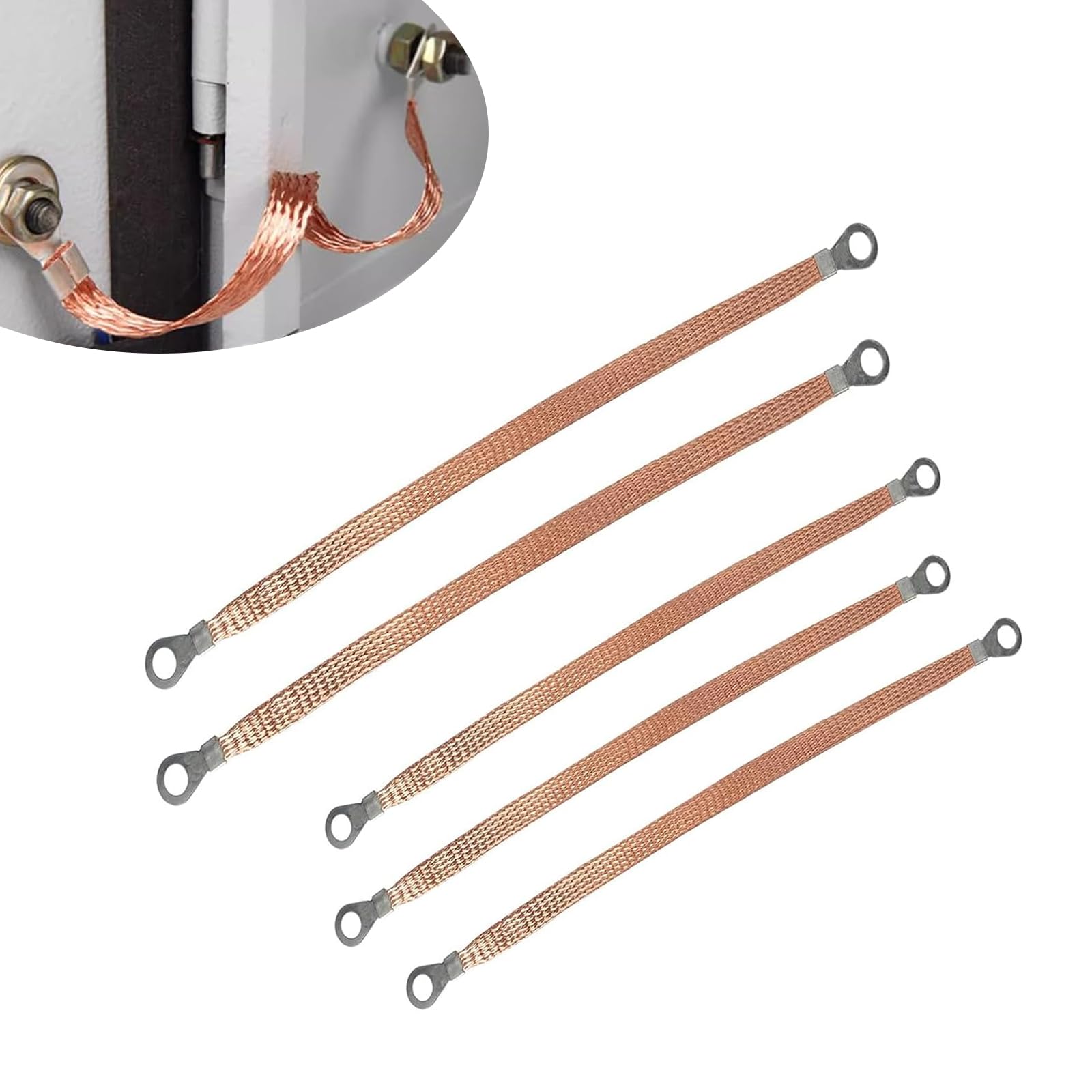 Pack-5 Car Engine Grounding Strap, Multi-Purpose Durable Metal Vehicle Braided Distribution Grounding Strap, Universal Heavy-Duty Automotive Braided Connection Accessories (Gold)