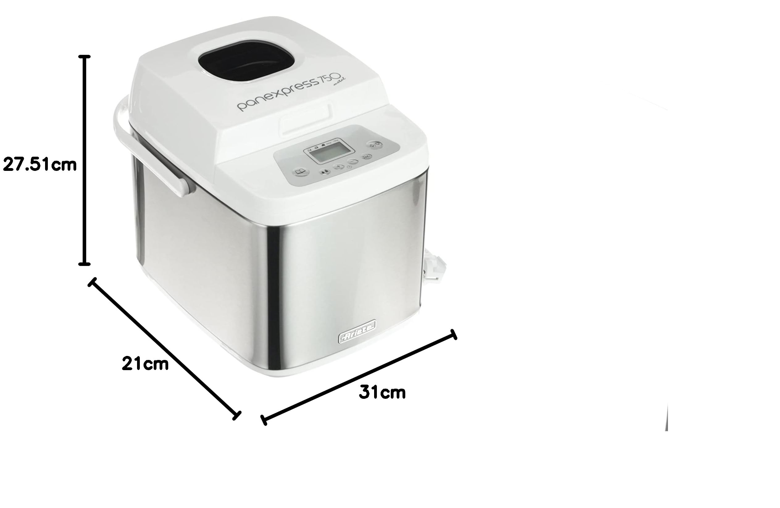 Ariete 132 Plata 500W - Panificadora (Vidrio, De plástico, Acero inoxidable, Plata, 750 g, Masa, 500 g, Oscuro, Luz, Medio)