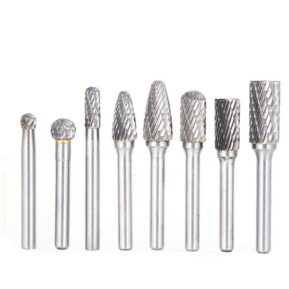 Juego de 8 fresas de carburo de tungsteno, limas rotativas de doble corte, cabezales de molienda de acero de tungsteno de doble corte, herramientas rotativas para tallar