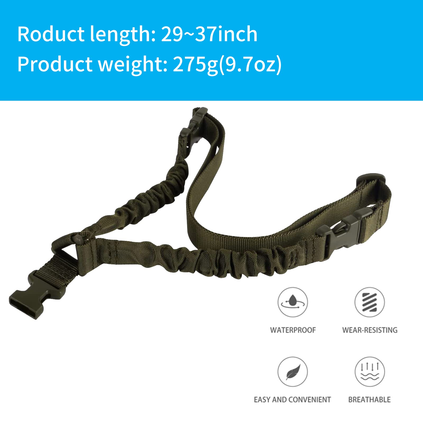 Tactical Single Point Sling Regolazione Rapida della Lunghezza della Cinghia in Nylon Webbing Multi-Uso Durevole con Gancio in Metallo per Sport all'aperto