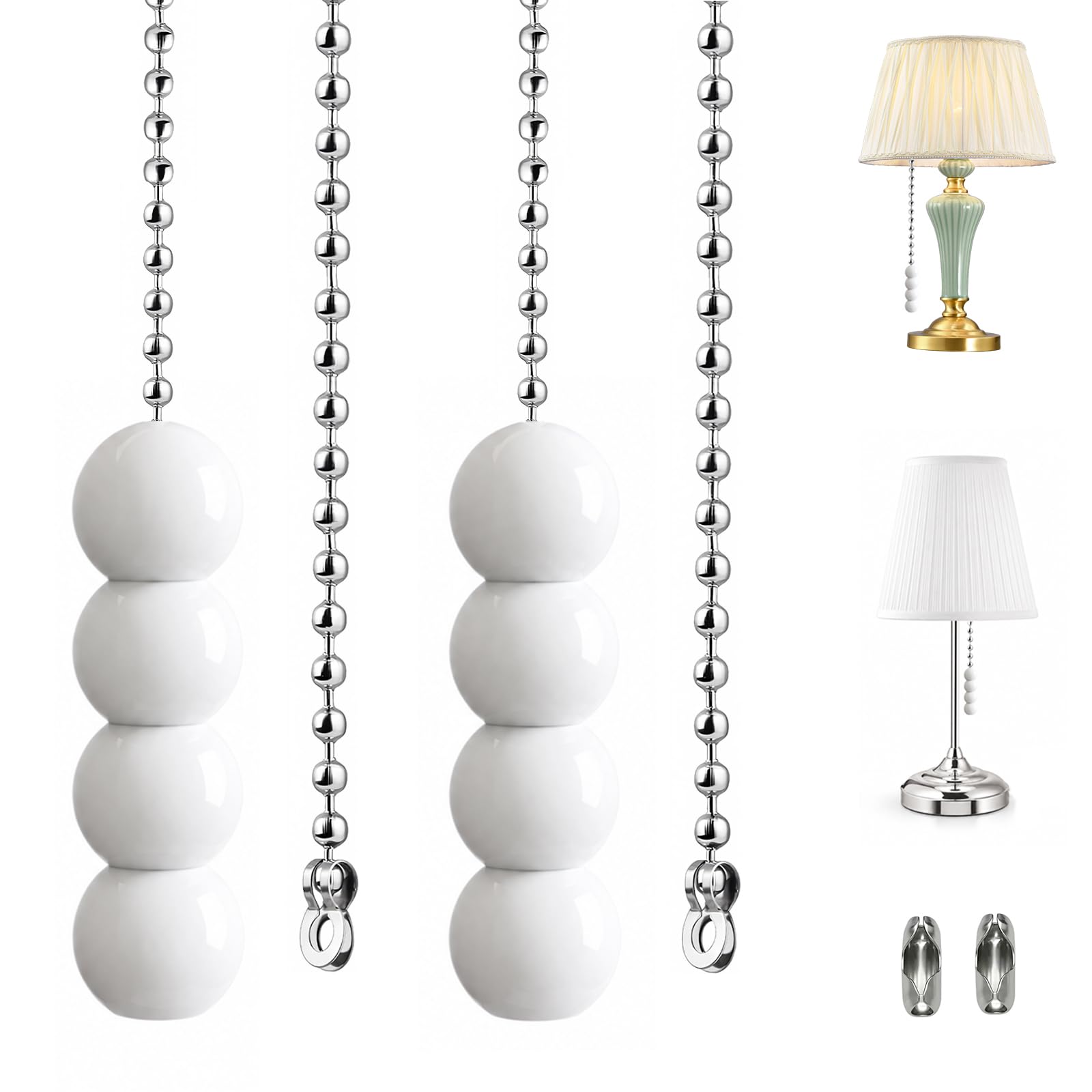 Bathroom Light Pull Cord with Bead Style Handle with 85cm Chrome Ball Chain