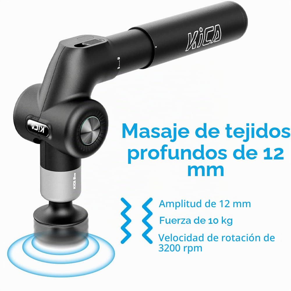 Kica EVO Pistola de Masaje Ajustable con 6 Cabezales y Calor, para Relajación Muscular y Alivio del Dolor