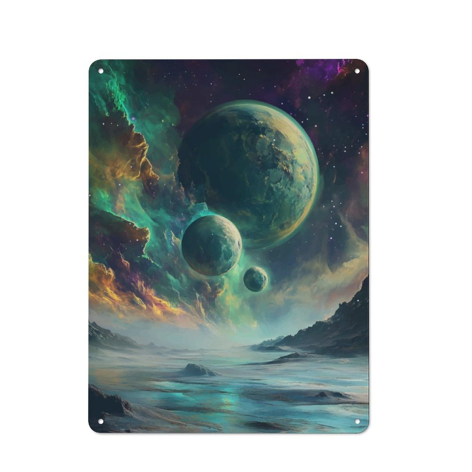 Alien Planet Landscape Metal Wall Plaque for Seasonal Kitchen, Dining Room Or Entrance, Christmas Gift for Friends And Family, 40x30cm