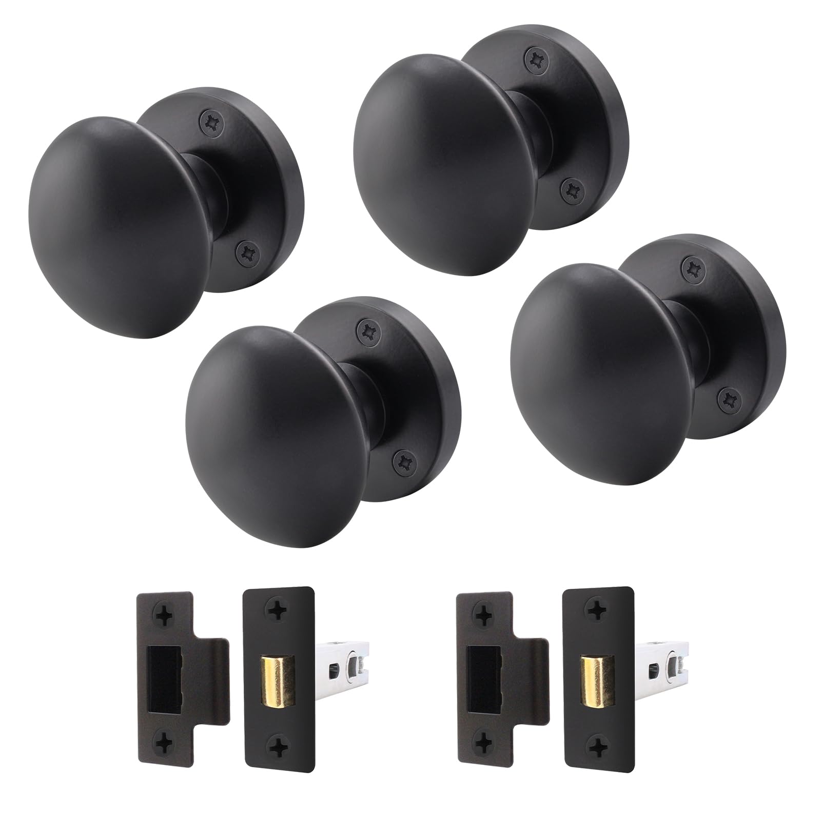 EAI Black Door Knob Set - 2 Pairs of Matt Black Victorian Mortice Knobs (55mm) & Latch (76mm) for Internal Doors