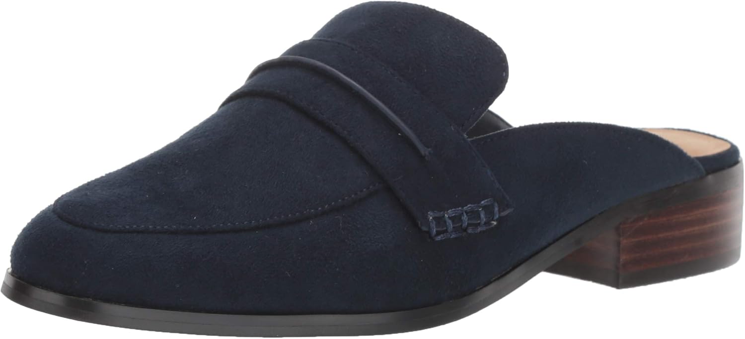 Bella Vita Women's Binx II Loafer Mule Flat, Navy Suede, 12 N US