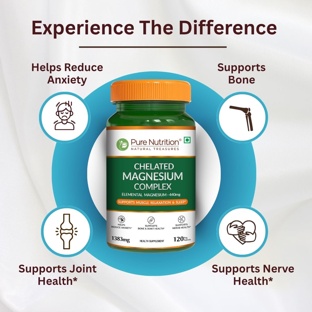 Pure Nutrition Chelated Triple Magnesium Complex Supplement - 120 Tablets | Magnesium Glycinate Complex With Citrate & Oxide Supplement Supports Bones Muscles & Nerves 1383mg Per Serving — Amazon image 4