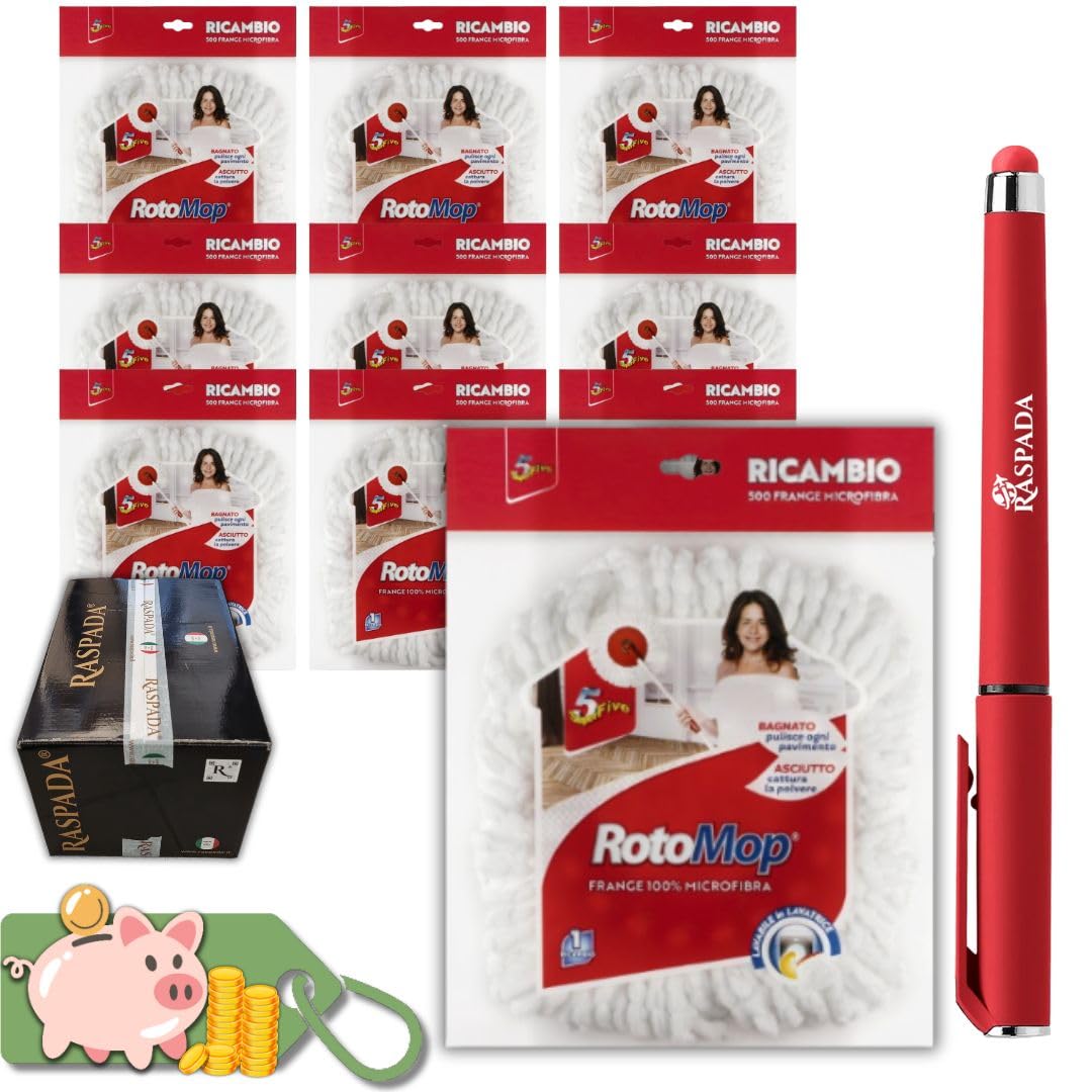 Pacco SUPER Convenienza 10 Panni rotondi di ricambio in microfibra per Rotomop Super Five + Penna Raspada ®