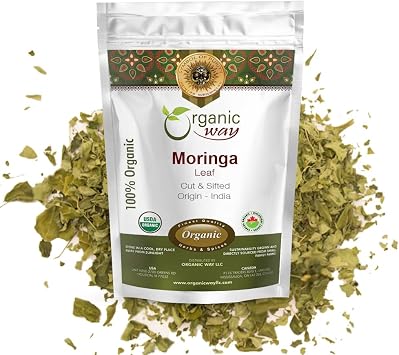 Organic Way Moringa/Drumstick Leaf Cut & Sifted - Herbal Tea 16 Ounce | Moringa oleifera botanical herb, USDA Organic and Kosher Certified; raw, vegan, Non-GMO, and gluten-free Origin - India