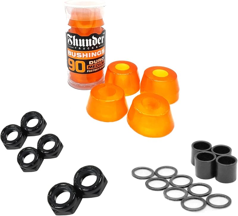Thunder Skateboard Bushings Premium 90A Medium Clear Orange with Dime Bag Axle, Kingpin Nuts and Speed Kit - Rebuild/Refresh Pack That fits Almost All Skateboard Trucks