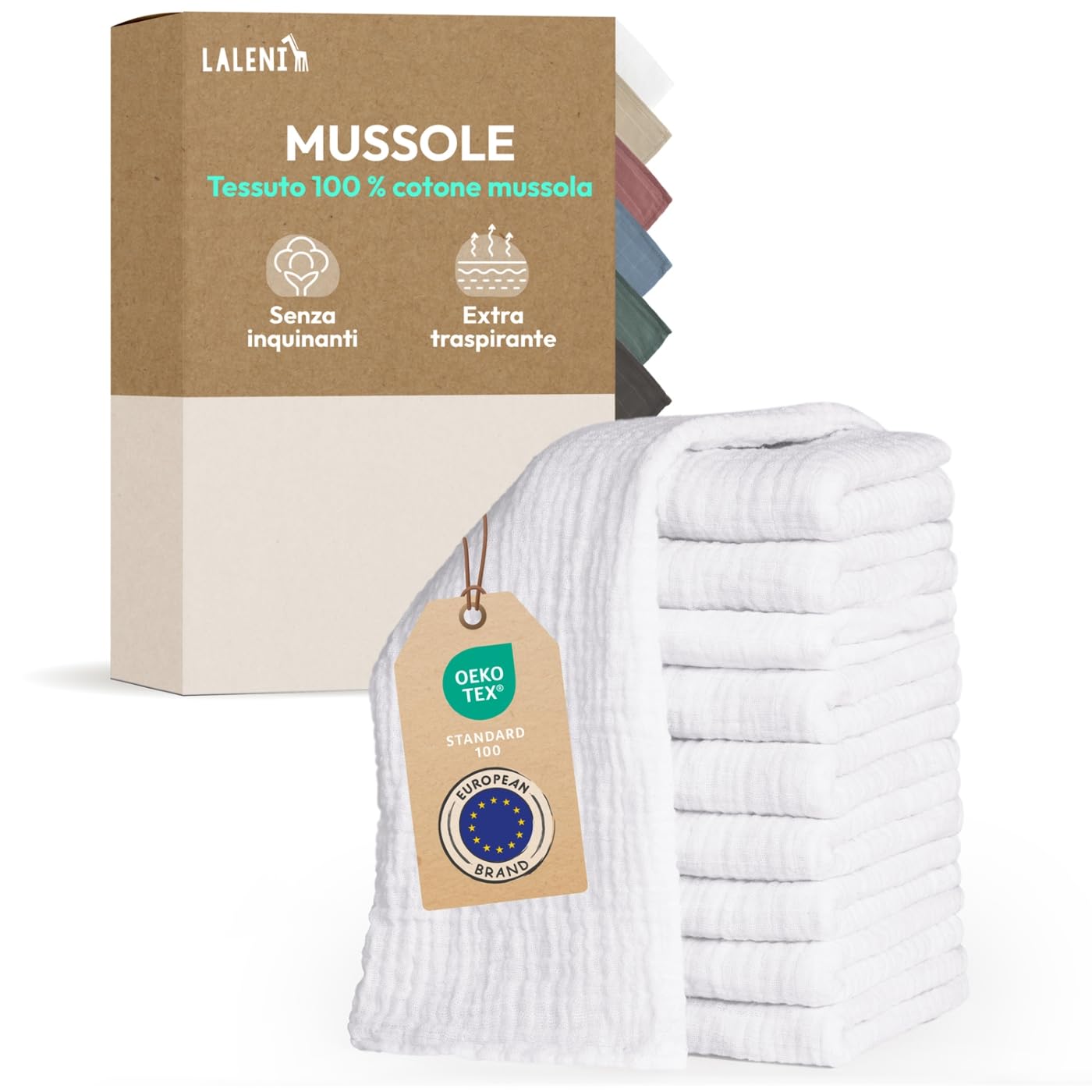 Asciugamani Neonato 70x70cm Set da 10 - Lavette in Cotone Morbido per Pelli Sensibili