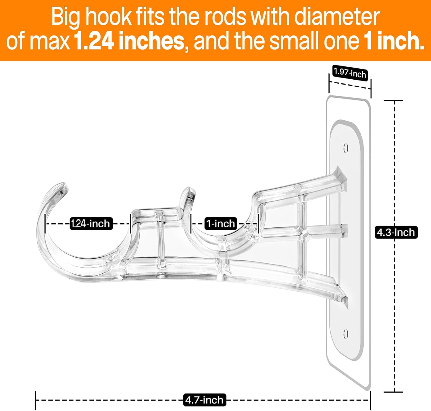 Antimbee 6-Pack Double Curtain Rod Bracket, Adhesive No Drill Curtain Rod Holders, Double Brackets Hooks Easy Stick on, No Drilling Nail Free Pole Hanger for Bathroom, Living Room, Kitchen