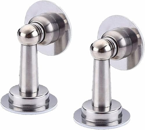 Paquete de 2 topes de puerta, tope magnético de puerta, soporte de acero inoxidable cepillado, tope de puerta sin taladro, con cinta autoadhesiva y