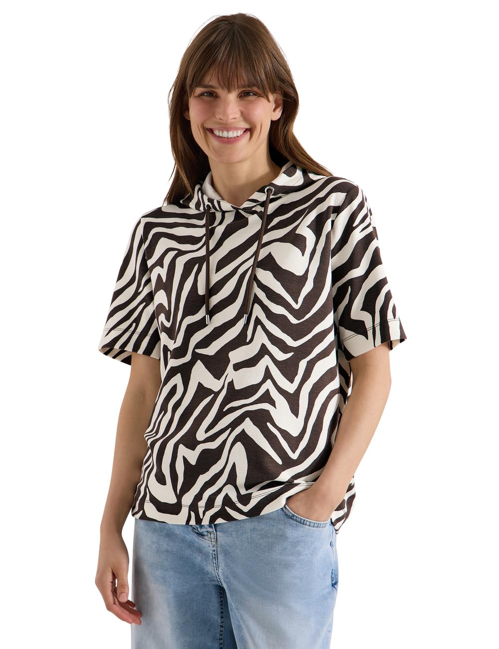 Cecil Short Sleeve Shirt with Hood and Structure Brown Cacao XL
