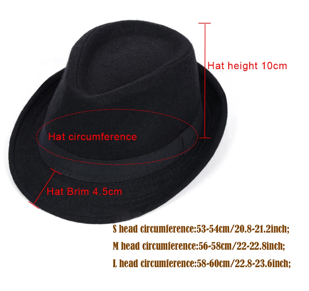 Black Mens Manhattan Structured Gangster Trilby Fedora Hat Jazz Cap Floppy Panama Hat Gentlemans Flat Hat