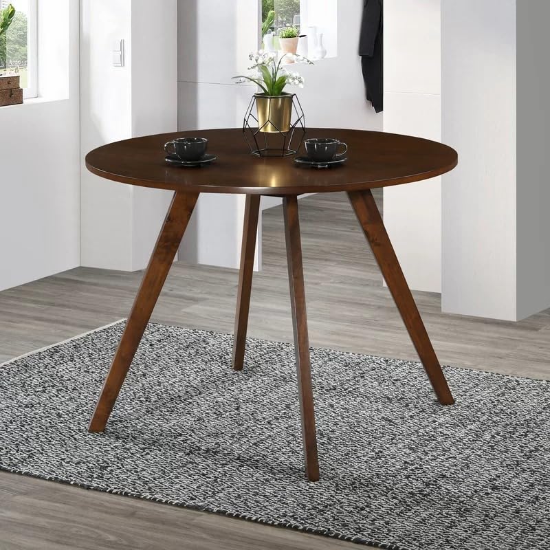 Image of Solid Wooden Round Dining Table for Living Room, Bedroom, Hotel & Home, Brown Finish, (74.93 H X 100.33 W X 100.33 L CM)