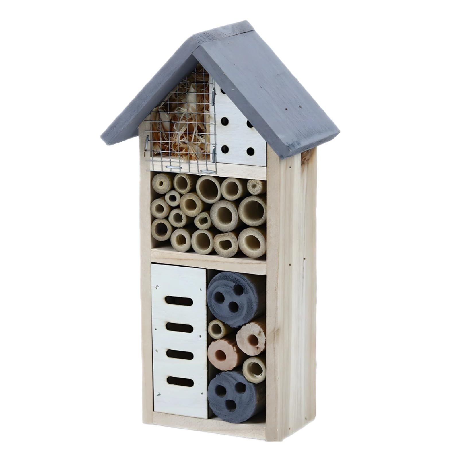 Holz-Bienenhotel für den Garten, Insektenhaus mit Holzröhren-Design, Marienkäfer-Haus für Außenbereiche, Multi-Habitat Bienenhaus für das ökologische Gleichgewicht, 26 x 13,2 x 8,3 cm