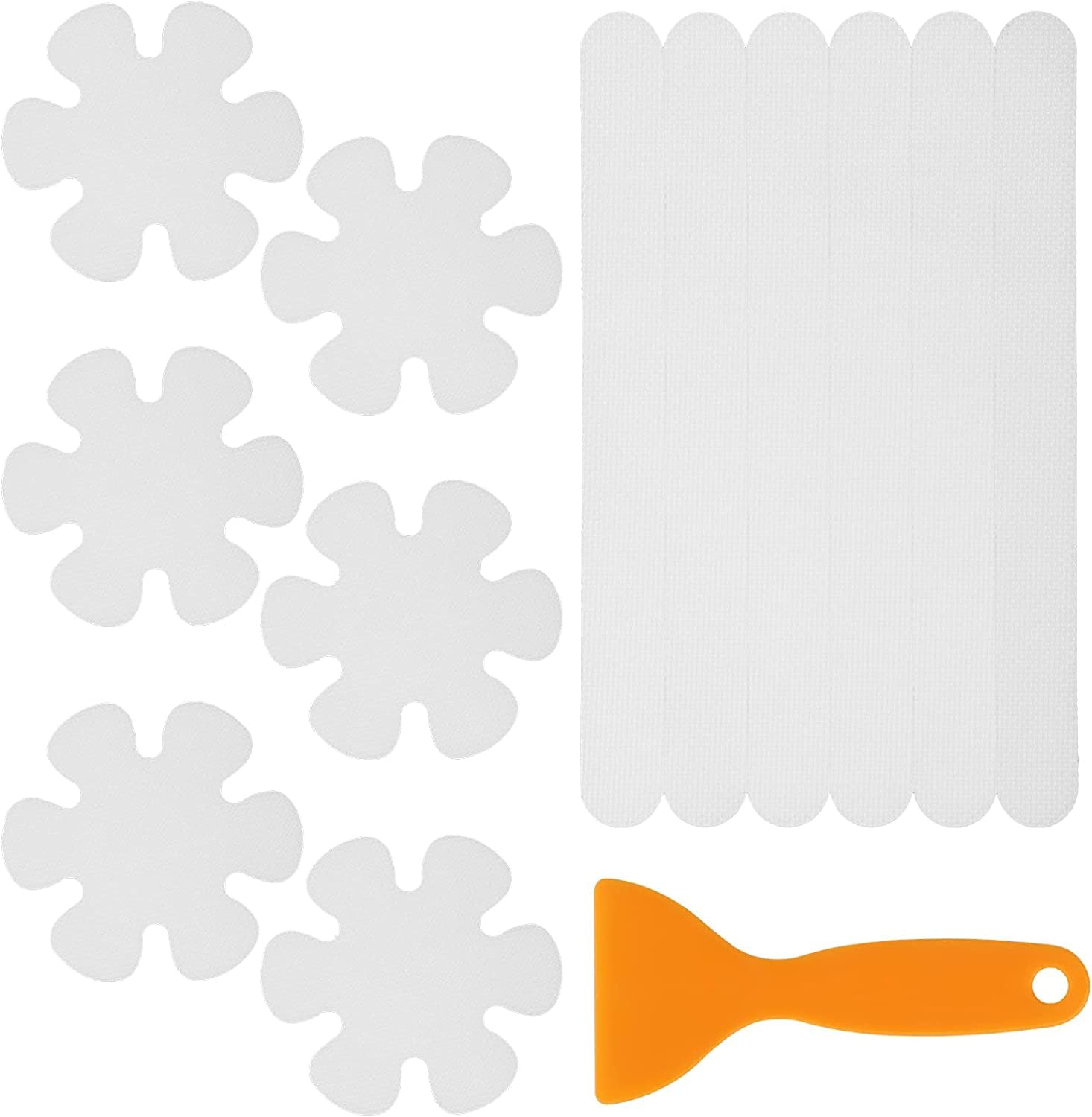 ALMEKAQUZ 24Pcs Non-Slip Bathtub and Shower Stickers, Anti-Slip Shower Sticker Adhesive Decals with Premium Scraper, Bath Tread and Anti-Slip Appliques for Bathtub and Other Slippery Surfaces