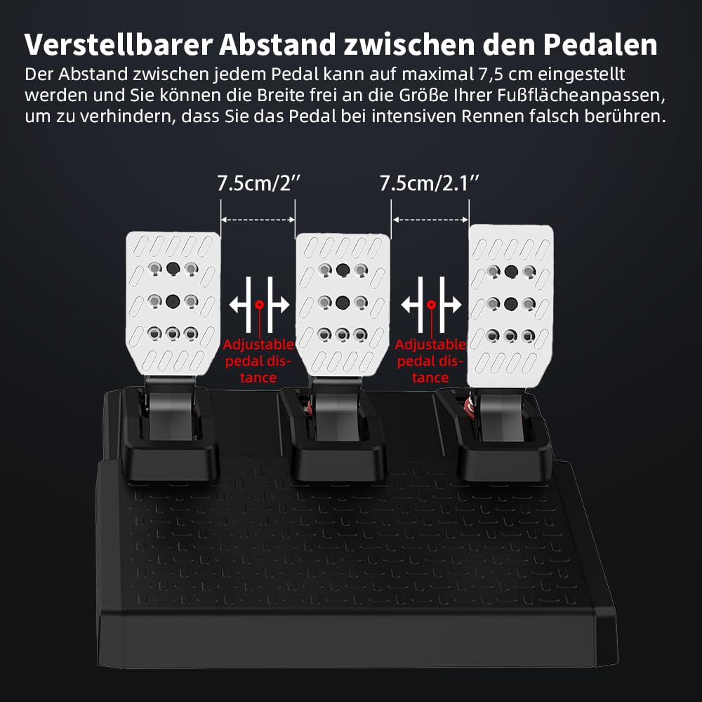 DOYO Racing Pedale PC Gaming Lenkrad 3-Pedal Set, Austauschbare Federn, Einstellbarer Bremswiderstand, Hall-Technologie