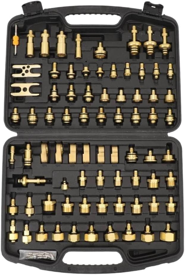 77pcs Automotive Air Conditioning Leak Test Kit Brass AC Leak Detection Tools Connector Repair Kit Compatible with Car Auto AC