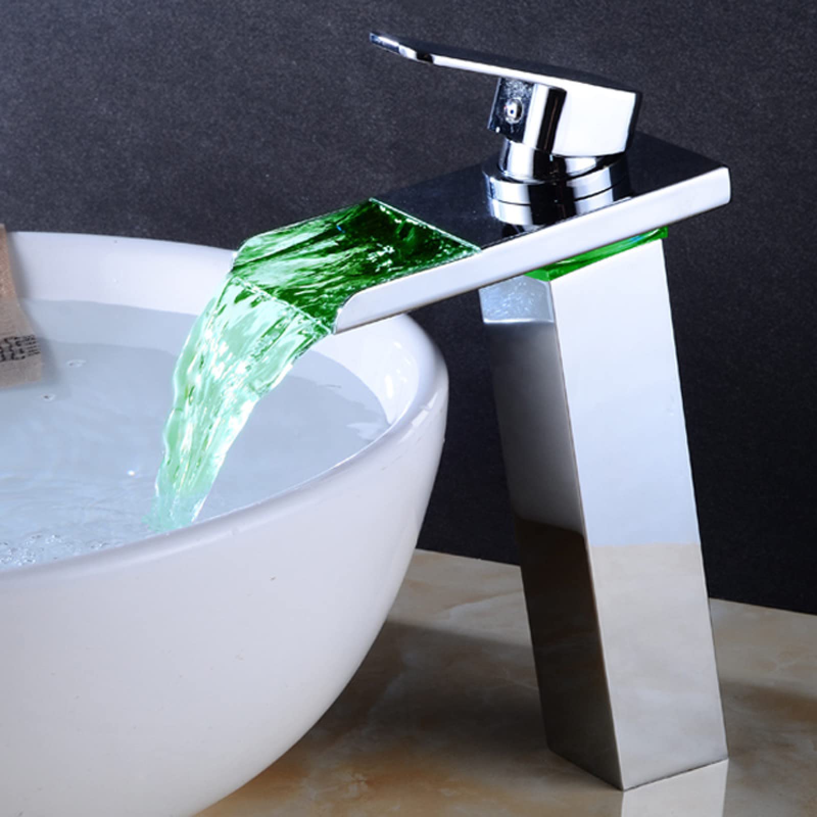 Robinet cascade LED noir en laiton pour lavabo monotrou - 8