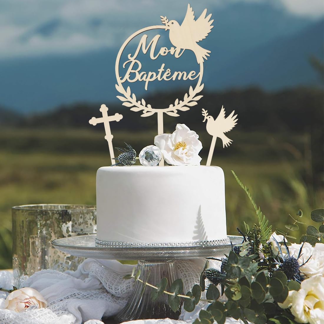 Cake Topper Colombe Personnalisé – Pour Baptême, Anniversaire, Mariage | Fabriqué En France, Plastique Biosourcé