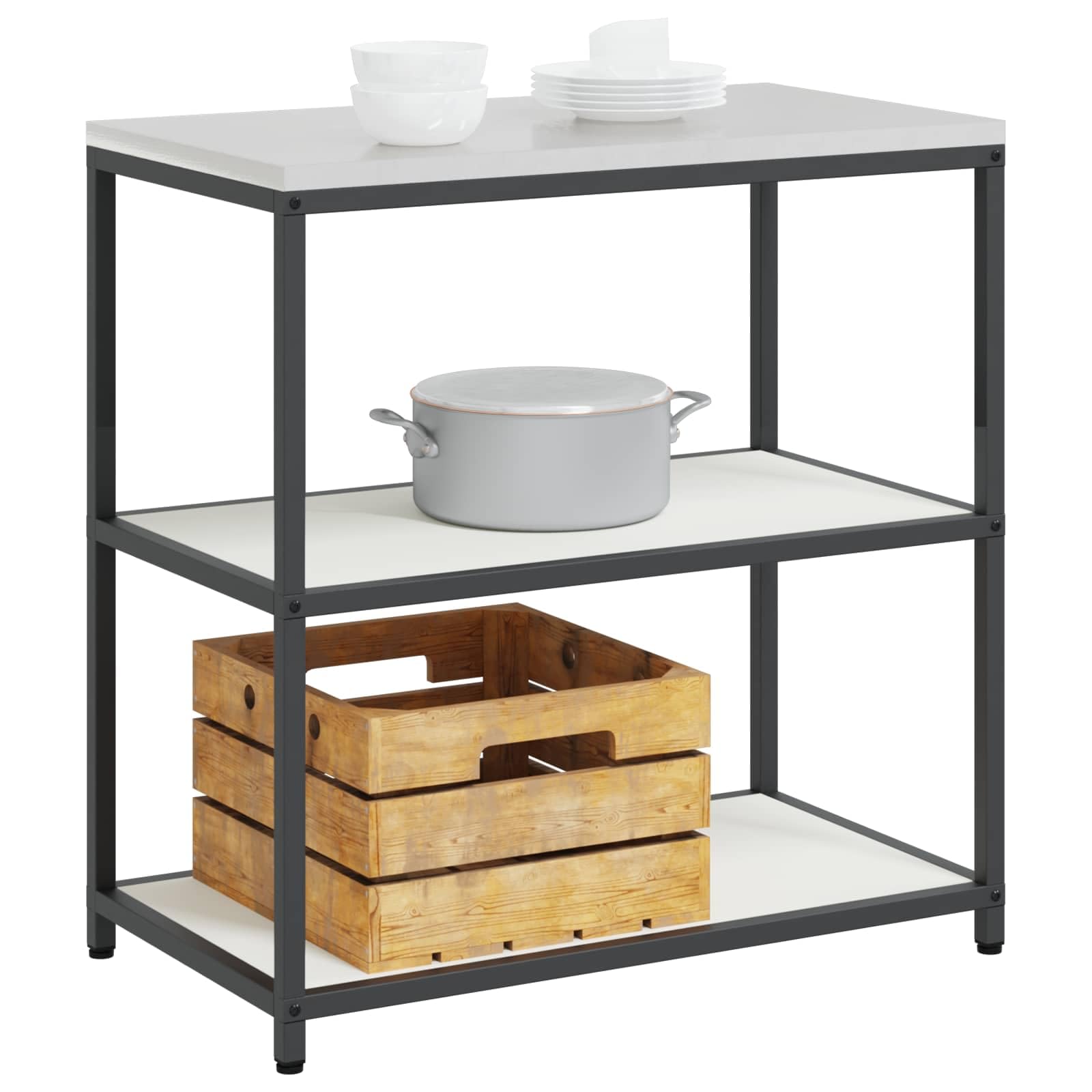 HATTEM - Scaffale da cucina bianco in acciaio, 90 x 50 x 92 cm, con robusto telaio e ripiani, autoportante, versatile per cucina, cantina, giardino e piano di lavoro