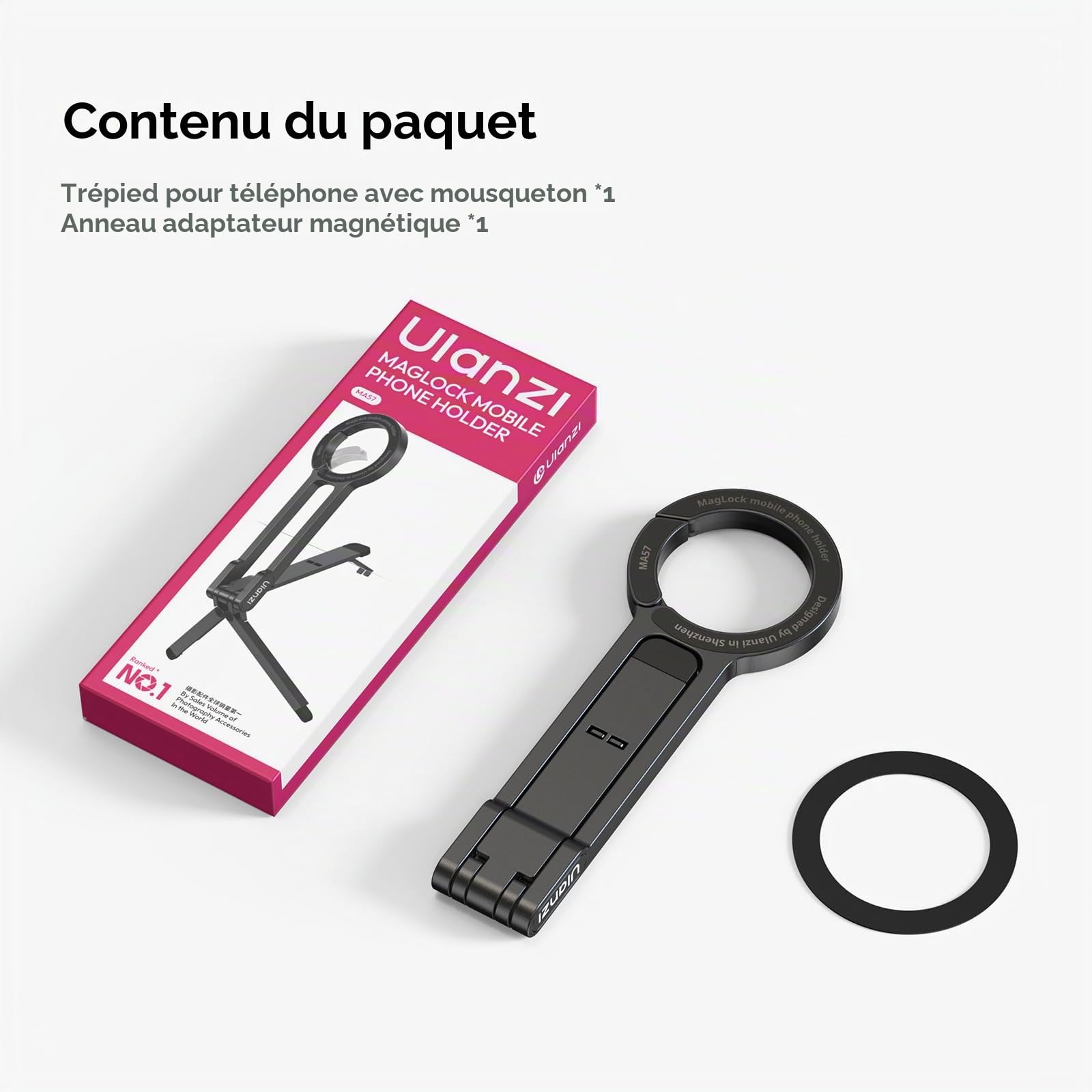 ULANZI Mini trépied magnétique pour iPhone – Support de téléphone portable en plastique, aimant puissant, montage rapide et pliable, compatible avec iPhone 17 16 15 14 13 12 Series Blacck