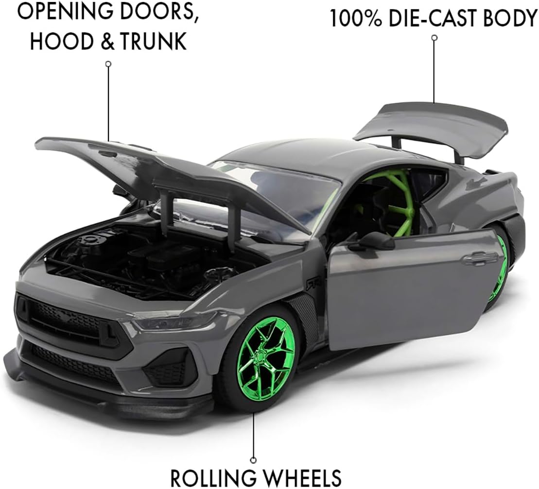 Jada Toys Bigtime Muscle 1:24 2024 Ford Mustang RTR Spec 5-D - Opening Doors, Hood, Trunk, Rubber Tires, (Glossy Gray)