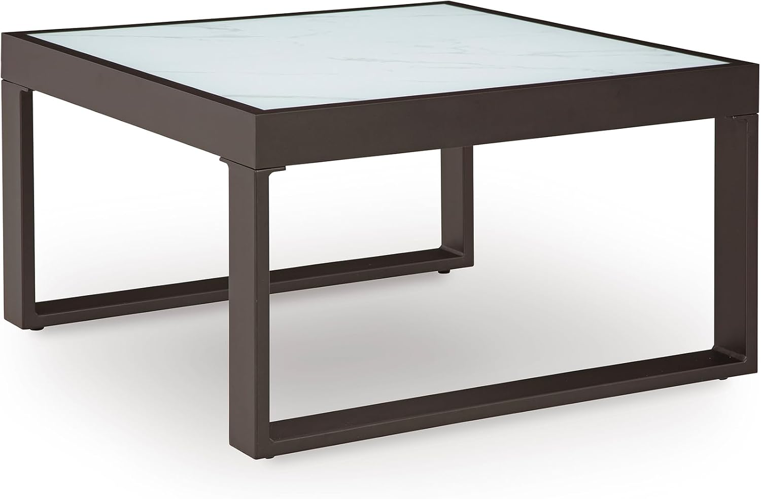 Signature Design by Ashley Beachloft Casual Glass Tabletop Outdoor Coffee Table with Sled Base, Gray & Black