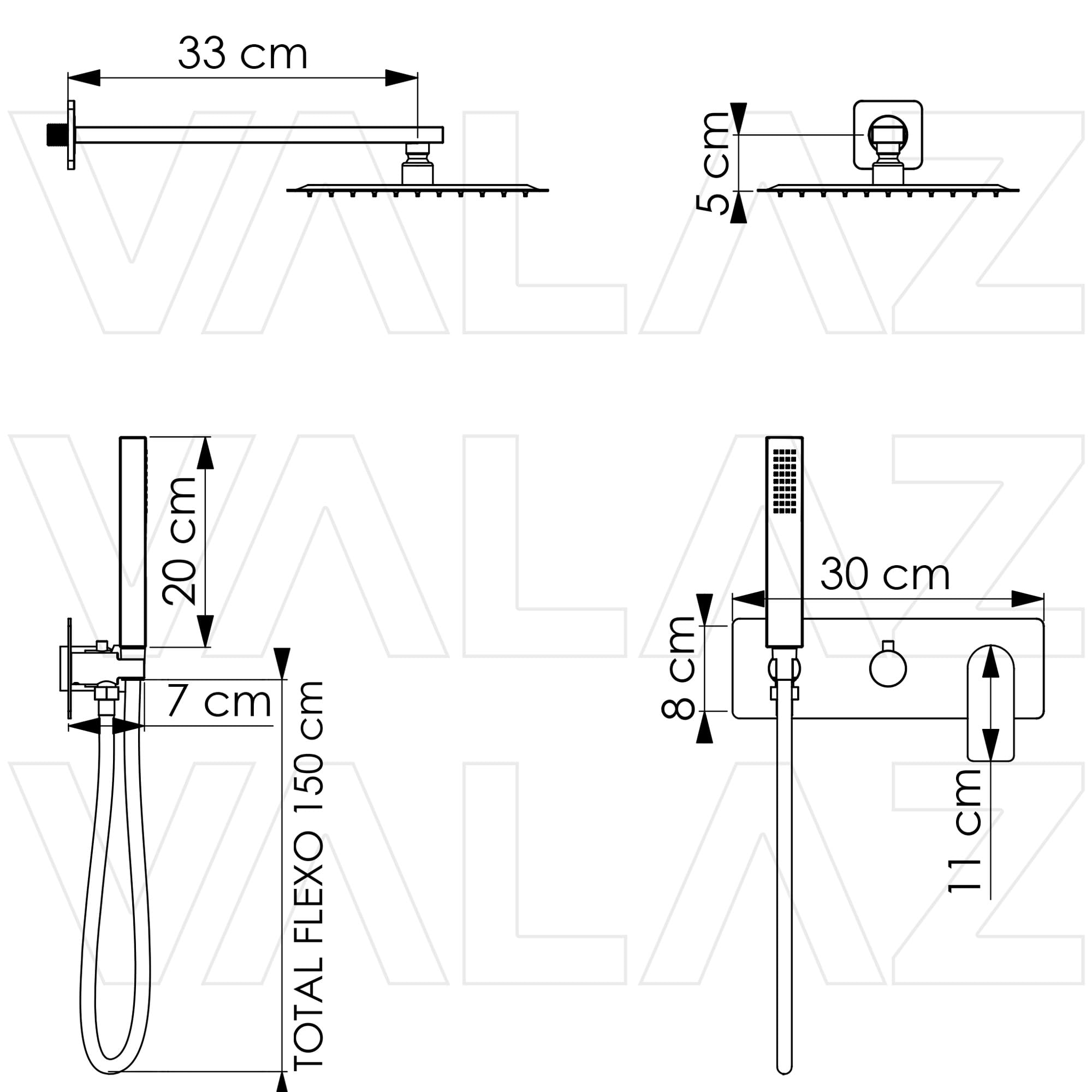 VALAZ Doccia Incasso Nero Opaco | Miscelatore Doccia Incasso Spruzzatore Effetto Pioggia | Installazione a Parete Facile | Inossidabile, Rotondo, Spruzzatore 20 cm, Serie Miño