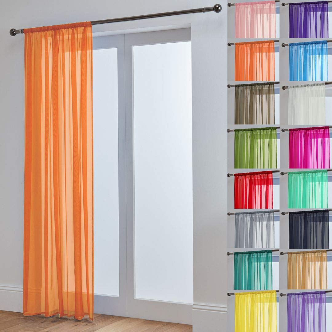 John Aird Lucy Voile Curtains - Rod Pocket Slot Top - Net Curtains - 1 Panel (Orange, 58" Wide x 36" Drop)