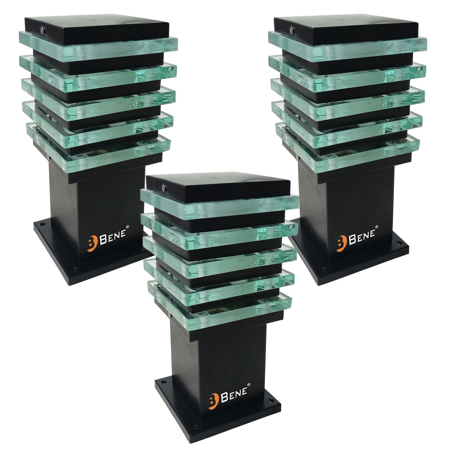 BENE Stainless Steel Ice Cube Outdoor Lamp Without Bulb, (Black 11 Cms, Pack of 3 Pcs), LED