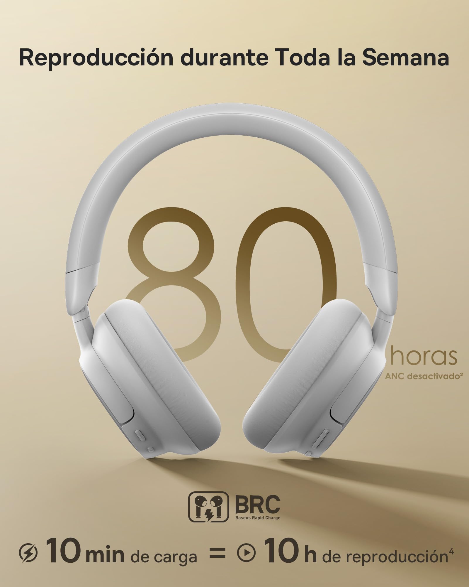 Baseus MH1 Auriculares Bluetooth, Cancelación de Ruido de Alta eficacia de hasta -48 dB, Diadema monolítica con Hi-Res y LDAC, 80 Horas de reproducción, CloudComfort Soft - Gris Claro
