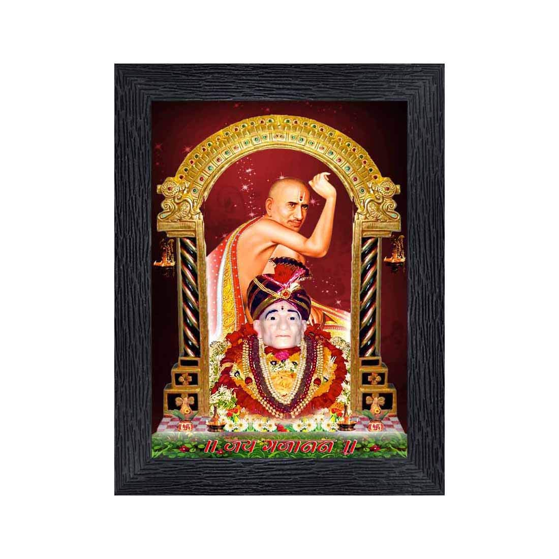 PnF Shri Gajanan Maharaj Religious Wood Photo Frames with Acrylic Sheet (Glass) for Worship/Pooja(photoframe,Multicolour,8x6inch)-20493