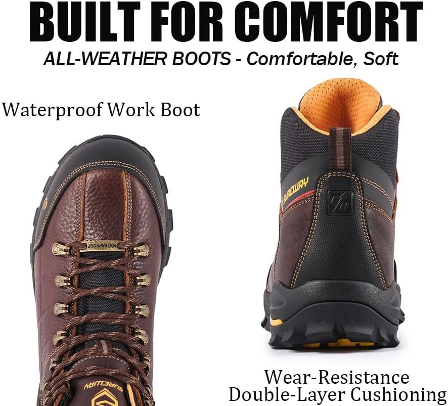 SUREWAY Men's 6" Soft/Steel Toe Heavy Duty Waterproof Work Boot - Leather,Lace Up,Oil/Slip Resistant Dual-Density Comfortable EH Construction Industrial Ankle Safety Men Work Boots,Roofing, Hunting - Image 6