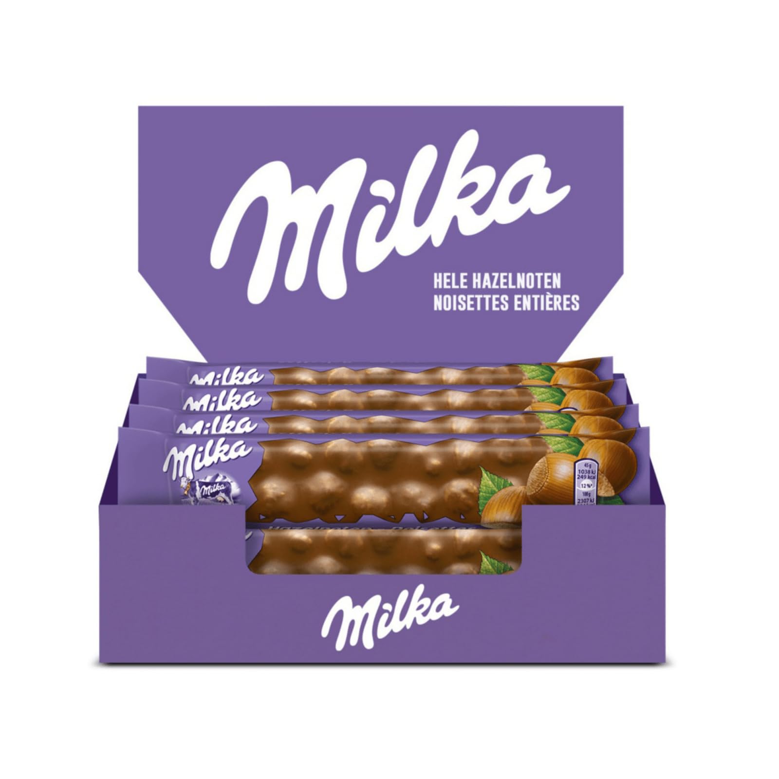 Milka – Barra de chocolate con leche y avellanas enteras – 30 x 45 g