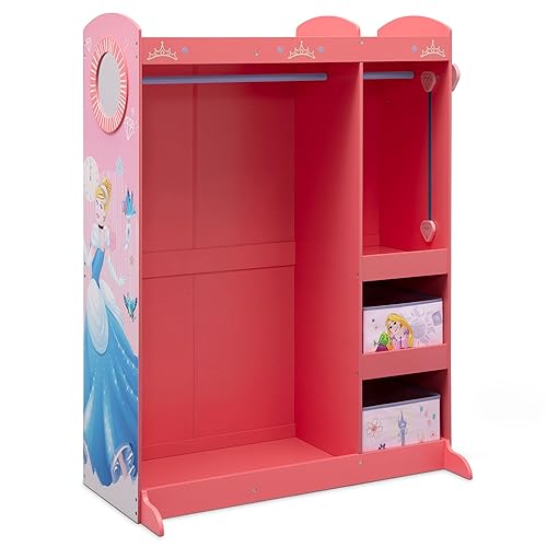 Disney Princess Boutique de juego y vestido - Armario/guardarropa de almacenamiento de disfraz de juego simulado para niños con espejo y estantes de