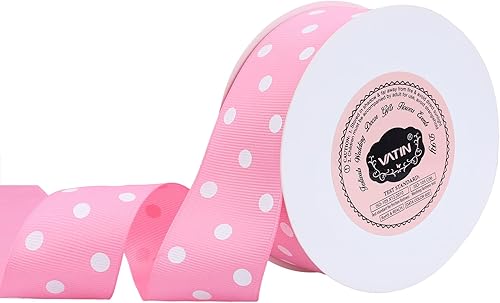 Miniatura 35 de VATIN Cinta de grogrén de lunares para manualidades, carrete de 1-1/2 pulgadas de ancho por 10 yardas, color verde manzana con puntos blancos, uso