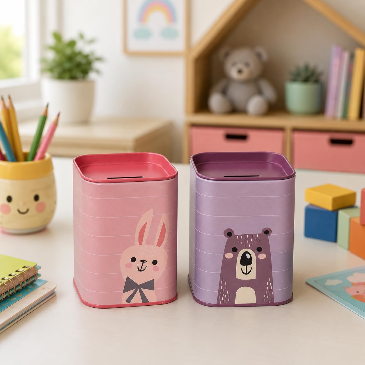 Market99 Metal Tin Money Bank – Set of 2 (Pink & Grey)|Coin Saving Box for Kids | Classic Piggy Bank for Boys & Girls | Fun & Educational Gift for Birthdays, Parties, & Teaching Early Money Management-picture-11