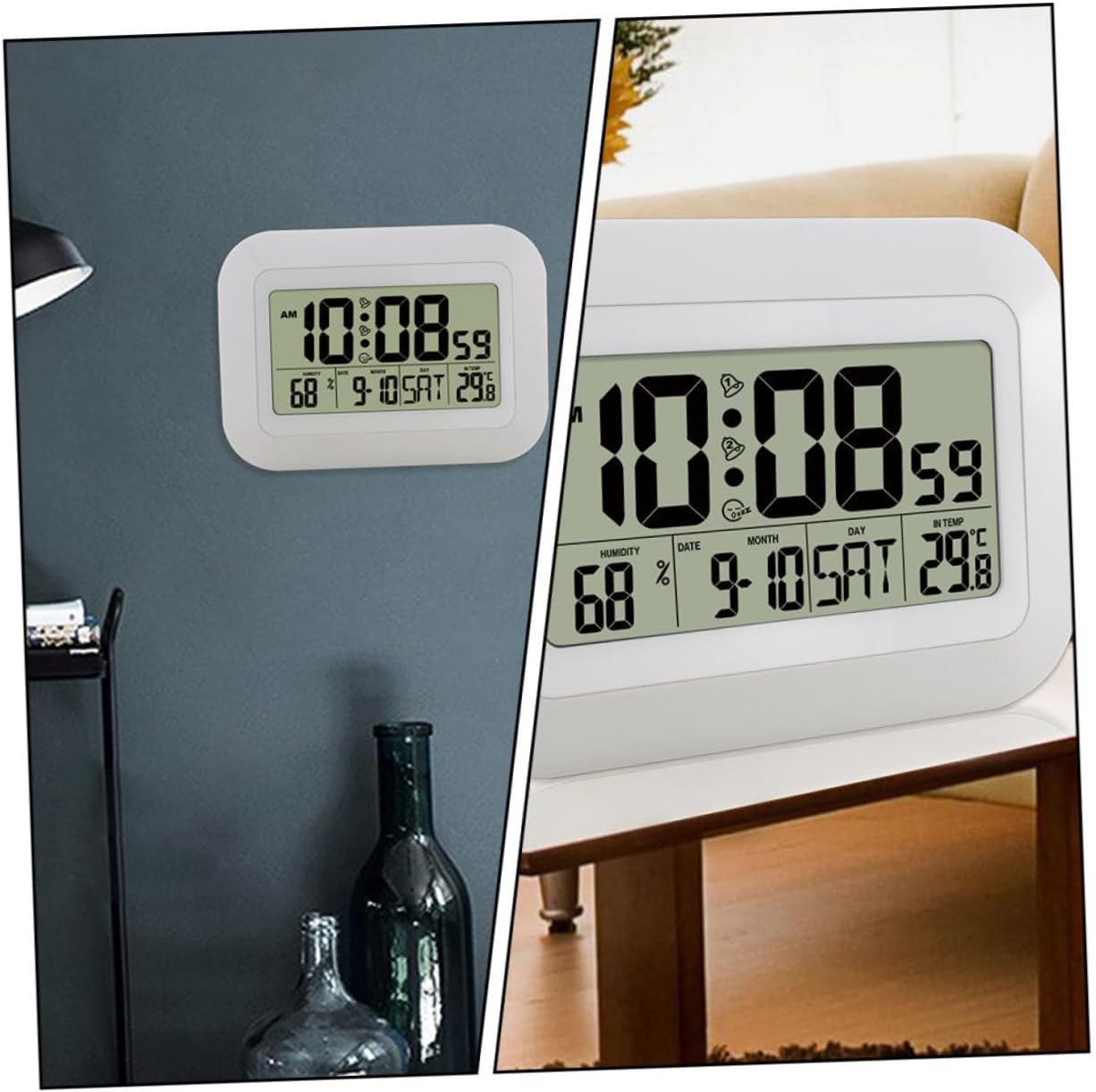 Digital Wall Clock and Desktop Alarm Clock with Temperature and Humidity Display White Multifunctional Home Hanging Without Battery for Living Room and Office