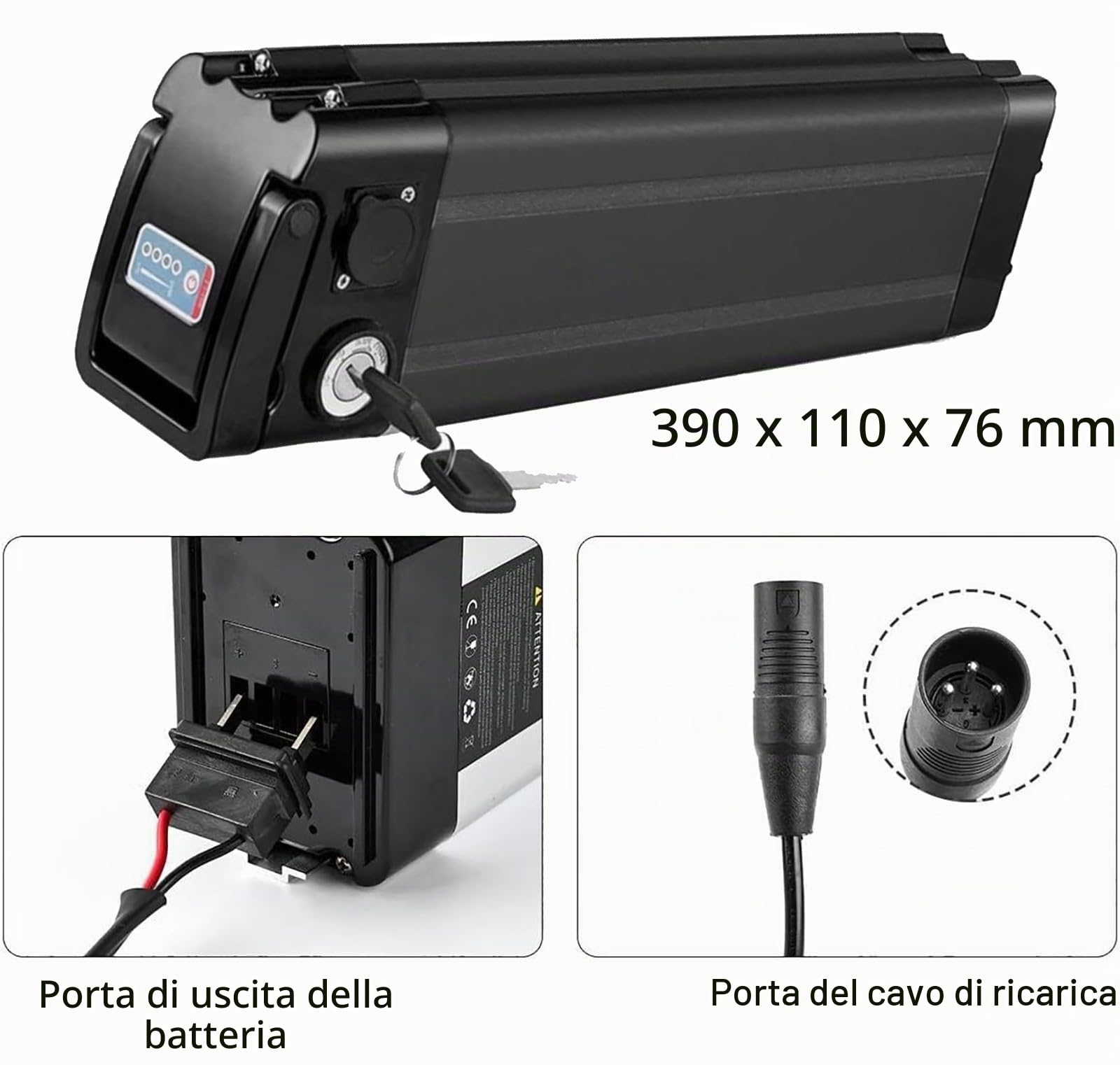 Batteria per Bici elettrica 36V 13Ah, Batteria Ebike 36V 13Ah Impermeabile PVC BMS incorporato con Caricabatteria 36V 13Ah