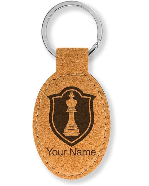 LaserGram Oval Keychain, Chess King, Personalized Engraving Included