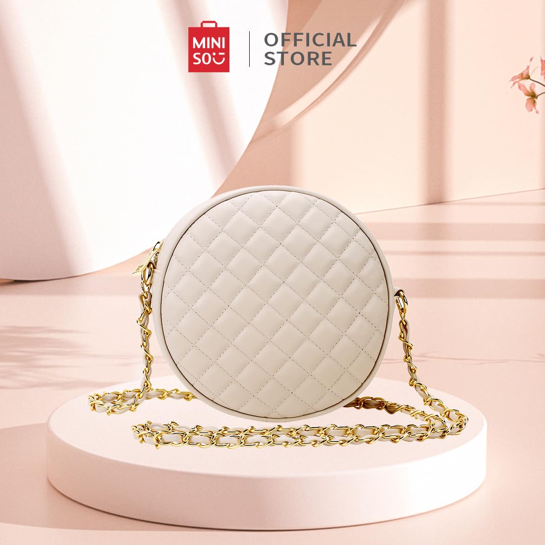 Miniso Diamond Lattice Pattern Round Crossbody Bag Side Sling Bag