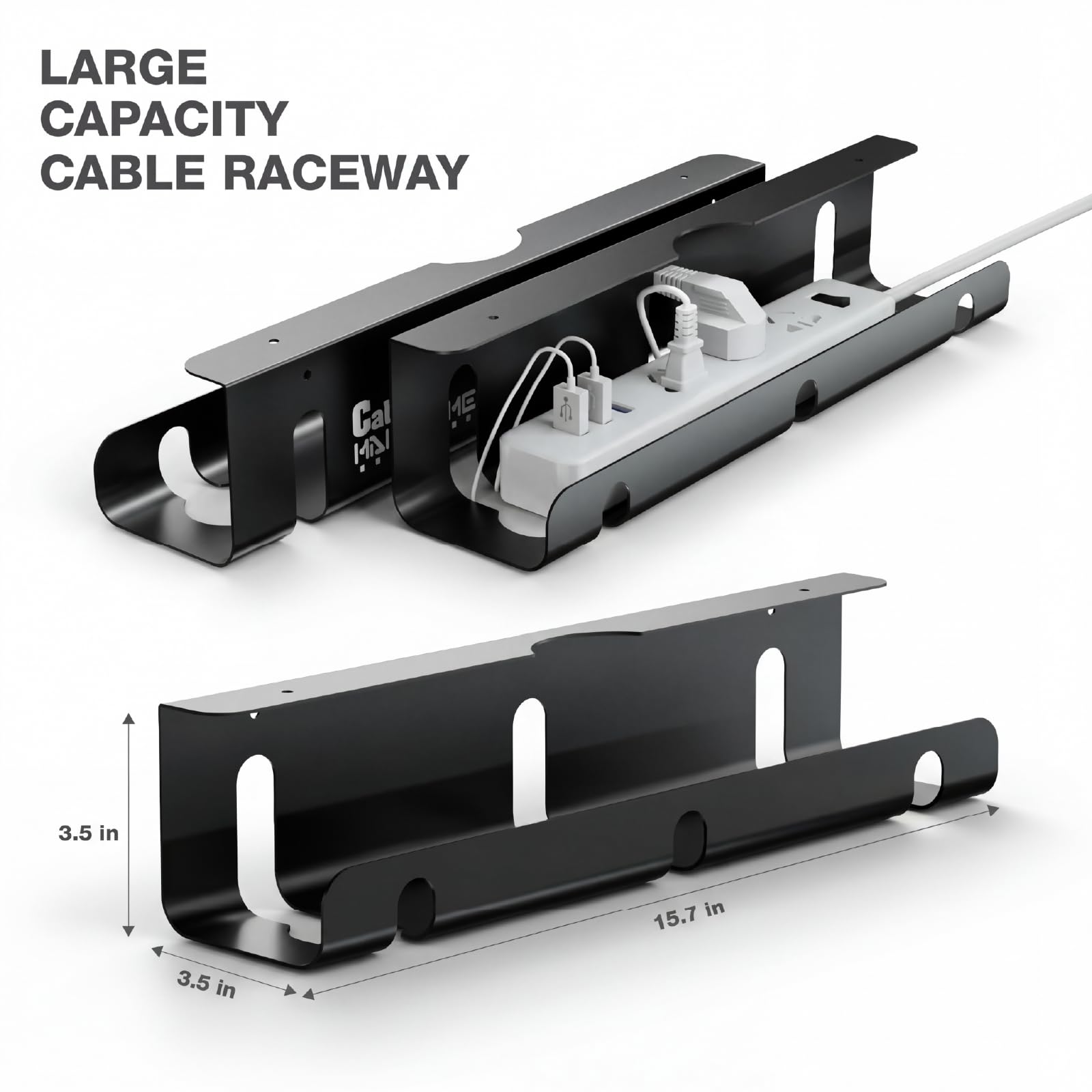 APS Kabel-Raceway-Tablett unter dem Schreibtisch, 40,6 cm, stabiler Metallkordel-Organizer, ohne Bohren, Klemmhalterung zum Verstecken von Draht, hält 6,8 kg + für Büro und Zuhause, Schwarz, 2 Stück